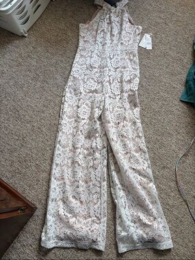 NWT julia jordan Ivory Lace Halter Jumpsuit
